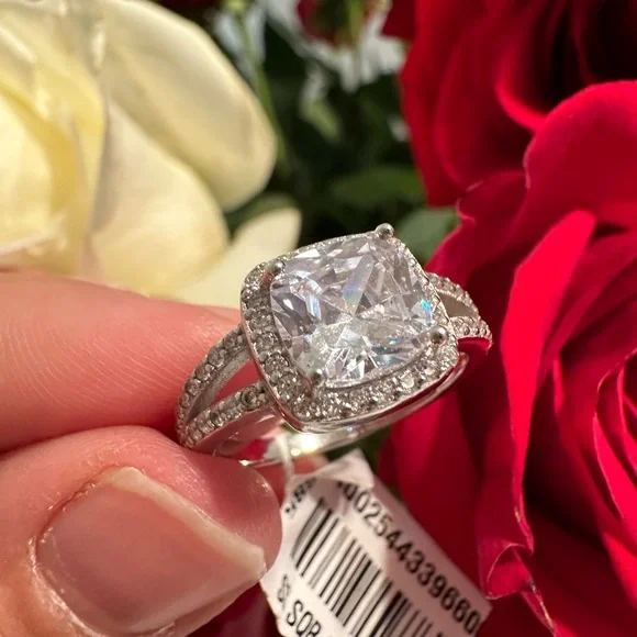 925 Sterling Silver CZ Halo Engagement/ Promise Ring - Picture 2 of 11